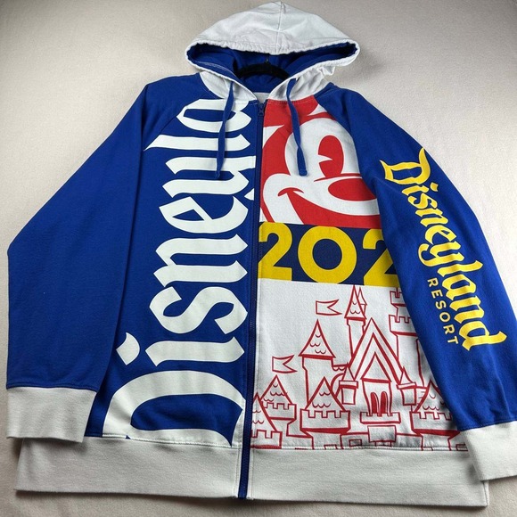 RARE Disneyland 2021 Mickey Retro Colorblock Full Zip Jacket Hoodie Adult 2XL - Picture 1 of 8